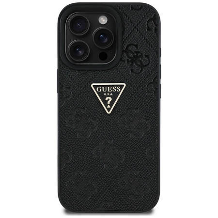 Case IPHONE 16 PRO MAX Guess Hot Stamp 4G Pattern Triangle Metal Logo black