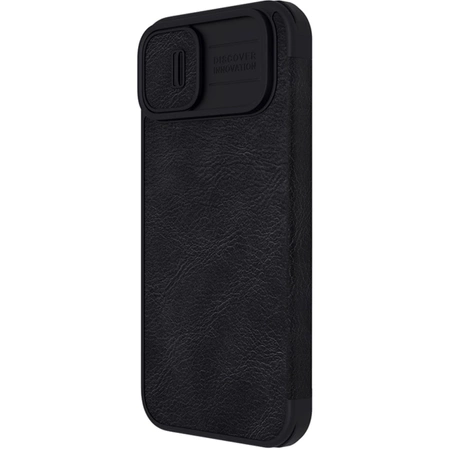 Nillkin Qin Leder Pro Hülle iPhone 14 Plus Kamera Cover Holster Cover Flip Case Schwarz