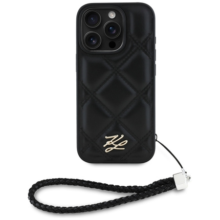 Oryginalne Etui IPHONE 16 PRO MAX Karl Lagerfeld Quilted Initial Logo & Chain Strap czarne