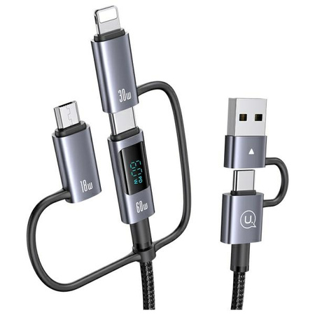 USAMS Kabel 6w1 Fast charging 60W 1,2m   Data Cable Digital dispay Aluminium Alloy Seria Sufeng SJ713