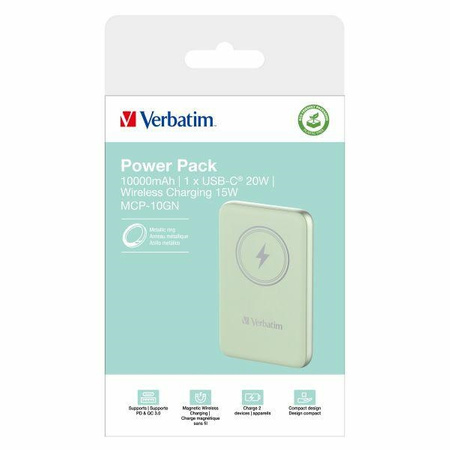 Verbatim Powerbank indukcyjny `n` Go 15W 10000mAh Wireless Magnetic zielony/green 32246