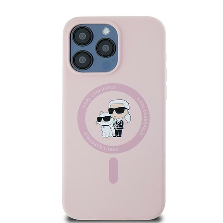 Oryginalne Etui KARL LAGERFELD hardcase Silicone Karl & Choupette Ring MagSafe KLHMP15XSCMKCRHP do Iphone 15 Pro Max różowy