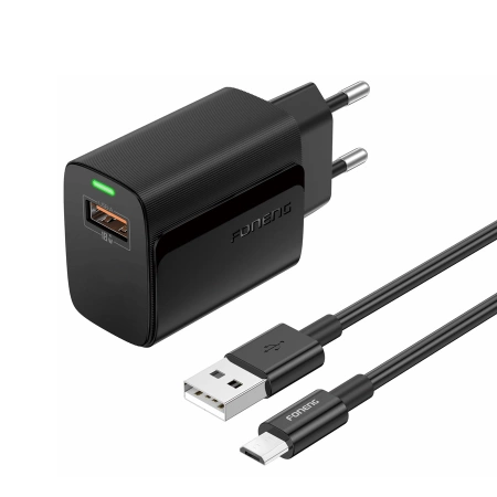 FONENG Netz-Ladegerät EU64 18W 1xUSB QC3.0 + Kabel Micro schwarz