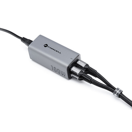 FORCELL F-ENERGY GaN III VT-49 ładowarka biurkowa 2 x Typ C + 2 x USB A PD QC4.0 SFC2.0 5A 100W szara