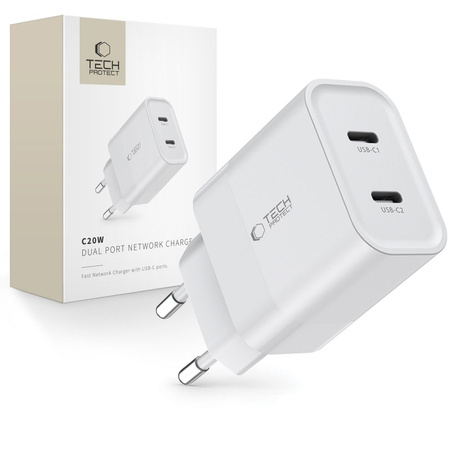 Ładowarka Sieciowa PD 20W 2x USB-C Tech-Protect C20W biała