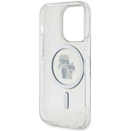 Karl Lagerfeld Karl&amp;Choupette Glitter MagSafe Hülle für iPhone 15 Pro – transparent