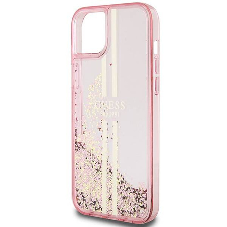 Oryginalne Etui GUESS Hardcase GUHCP15MLFCSEGP do iPhone 15 Plus (Liquid Glitter Gold Stripes / różowy)