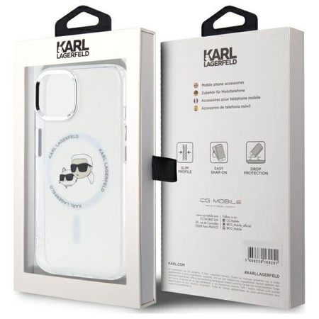 Original Handyhülle IPHONE 14 Karl Lagerfeld Hardcase IML Metal Karl&Choupette Head MagSafe (KLHMP14SHLSKCH) weiß
