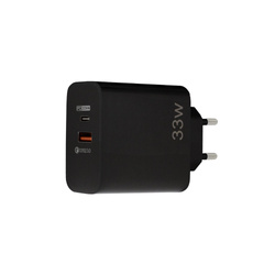 Ecobox Ładowarka sieciowa USB + USB-C + kabel USB-C do USB-C 33W czarny