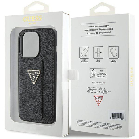 Etui Guess Grip Stand 4G Triangle Strass na iPhone 15 Pro Max - czarne