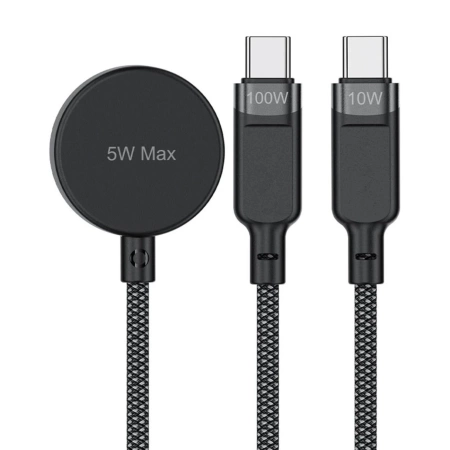 Acefast C6-11 USB-C 3in1 Cable - 2x USB-C / Qi 480Mb/s 100W 1.2m - black