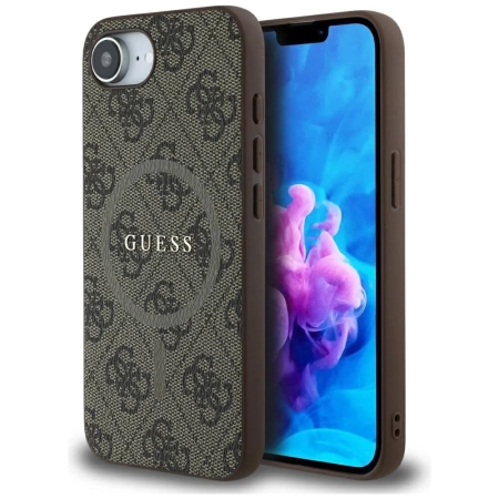 Etui Guess 4G Ring Classic Logo MagSafe  na iPhone 16e - brązowe