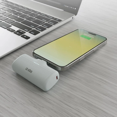 SBS EcoPower 5000 mAh 10W Powerbank mit integriertem USB-C-Anschluss - Grau