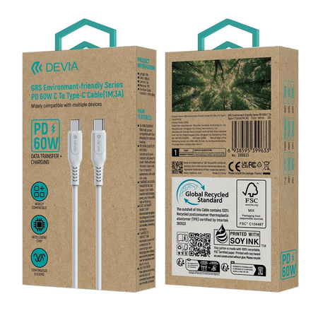 Devia kabel GRS EC636 PD USB-C - USB-C 1,0 m 60W 3A biały
