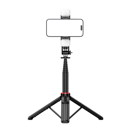 Selfie Stick WC12YDS Teleskopstativ 1,3 m aus Aluminiumlegierung mit Dual-Licht und Telefonhalter – Schwarz
