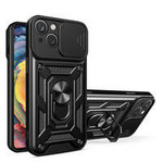 Hybrid Armor Camshield Case with Stand and Camera Cover for iPhone 15 Plus - Black