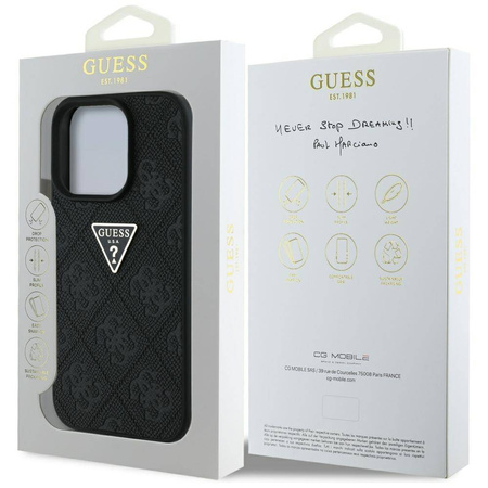 Case IPHONE 16 PRO MAX Guess Hot Stamp 4G Pattern Triangle Metal Logo black
