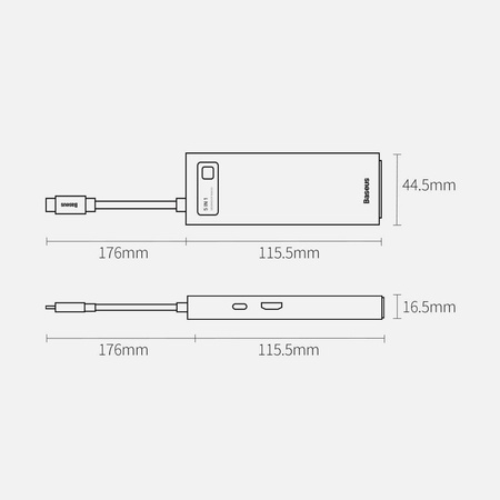 Baseus Metal Gleam 5w1 wielofunkcyjny HUB USB Typ C - USB Typ C Power Delivery 100 W / HDMI 4K 30 Hz / 3x USB 3.2 Gen 1 Szary (CAHUB-CX0G)