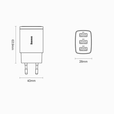 Baseus Compact ładowarka sieciowa 3x USB 17W biały (CCXJ020102)