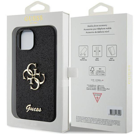 Original Handyhülle APPLE IPHONE 15 Guess Hardcase Glitter Script Big 4G (GUHCP15SHG4SGK) schwarz