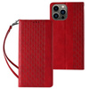 Magnetband-Hülle für iPhone 13 Pro Max, Tasche, Geldbörse + Mini-Lanyard-Anhänger, rot