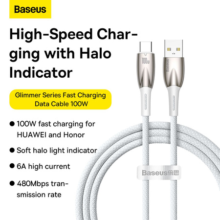 USB cable for USB-C Baseus Glimmer Series, 100W, 1m (White)