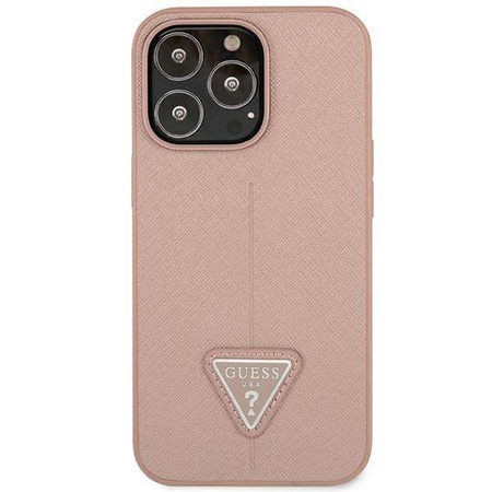 Original Case IPHONE 14 PRO Guess Hardcase Saffianotriangle Logo (GUHCP14LPSATLP) pink