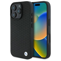 Original Handyhülle IPHONE 16 PRO BMW Hardcase Signature Leather Diamond Metal Logo MagSafe (BMHMP16L23RDDK) schwarz