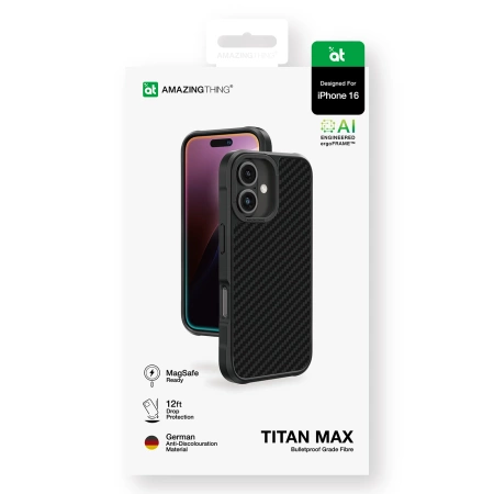 Etui pancerne AMAZINGTHING Titan Max Case z włóknami aramidowymi 1500D do iPhone 16 - czarne