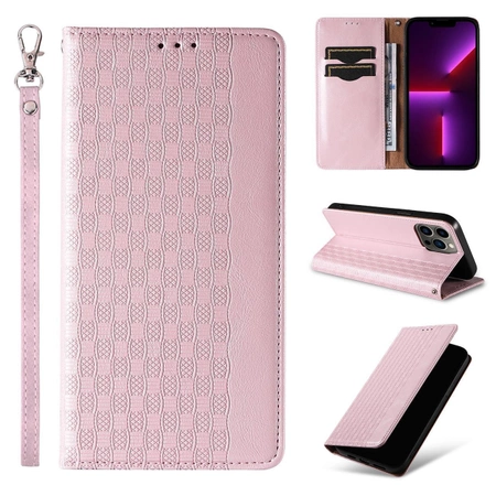 Magnet Strap Case Case for iPhone 14 Plus Flip Wallet Mini Lanyard Stand Pink