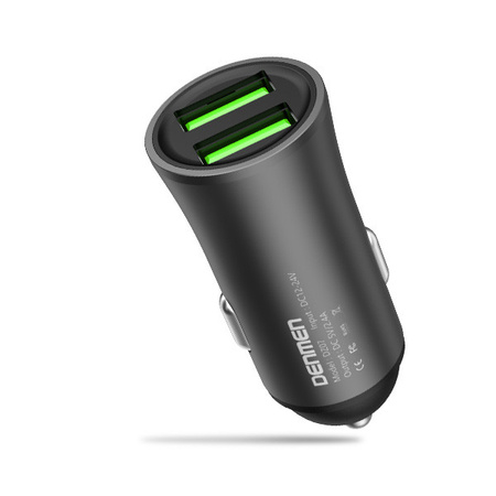 ŁADOWARKA SAMOCHODOWA 12W CZARNA DENMEN 2.4A 2400mA DUAL FAST CHARGING DZ07 ALUMINIOWA