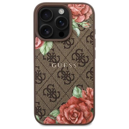 Original Handyhülle IPHONE 16 PRO Guess Hardcase 4G Flowers Print MagSafe (GUHMP16LP4ROPEMCW) braun