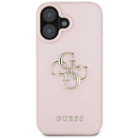 Schutzhülle IPHONE 16 Guess Grained Big 4G Logo Small Classic Logo rosa