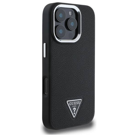 Original Handyhülle IPHONE 16 PRO MAX Guess Hardcase Grained Triangle MagSafe (GUHMP16XPGTSPSK) schwarz