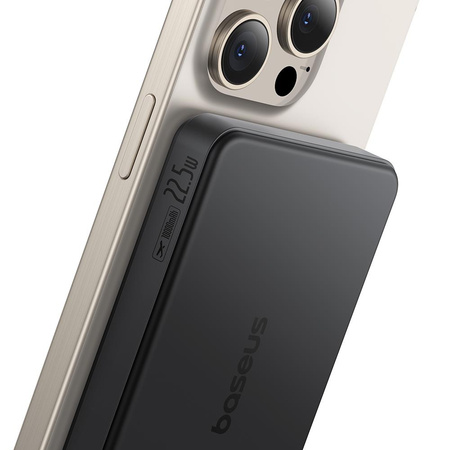 Baseus Powerbank magnetyczny Airpow ? Qi2 10000mAh 22.5W Czarny (z kablem ładującym Simple Series Type-C do Type-C (20V/3A) 30 cm)