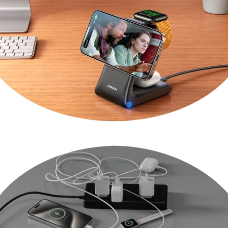 Ładowarka bezprzewodowa Joyroom JR-W15 3 w 1 stacja ładująca z MagSafe - czarna