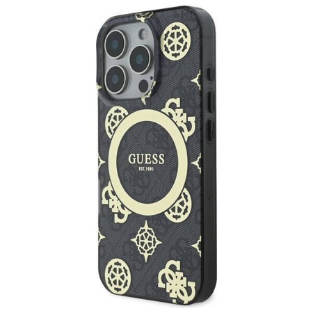 Original Handyhülle IPHONE 16 PRO MAX Guess Hardcase IML Peony On 4G Background MagSafe (GUHMP16XH4PYEEK) schwarz