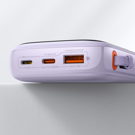Baseus Qpow power bank 10000mAh wbudowany kabel Lightning 20W Quick Charge SCP AFC FCP fioletowy (PPQD020005)