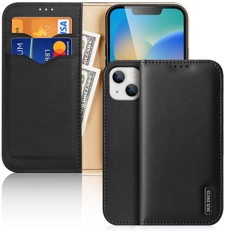 Dux Ducis Hivo Leather Flip Cover Genuine Leather Wallet for Cards and Documents iPhone 14 Plus Black