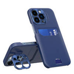 Leather Stand Case etui do iPhone 14 Pro pokrowiec portfel na kartę z podstawką niebieskie