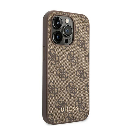 Guess 4G Metal Gold Logo – Etui iPhone 14 Pro Max (brązowy)