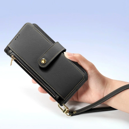 Dux Ducis Lawa iPhone 16e Leather Case with Detachable Magnetic Wallet - Black