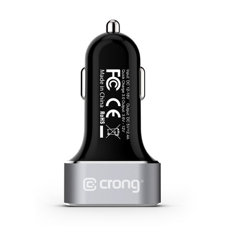 Crong Power Car Charger 30W - Ładowarka samochodowa USB QuickCharge 3.0 + USB 2.4A (aluminium)