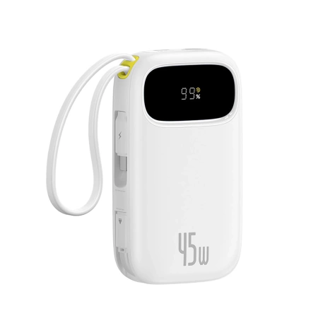 Baseus EnerFill FC31 20000mAh 45W Powerbank mit Digitalanzeige und 2 integrierten Kabeln (USB-C + Lightning) - Weiß