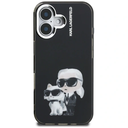 Karl Lagerfeld IML Aquarelle Karl &amp; Choupette &amp; Logo iPhone 16 Case - Black