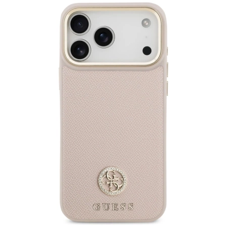 Etui Guess Grained Strass Logo MagSafe na iPhone 17 Pro Max - różowe