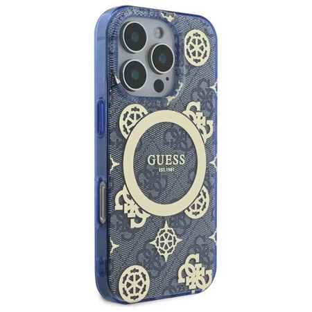 Original Handyhülle IPHONE 16 PRO MAX Guess Hardcase IML Peony On 4G Background MagSafe (GUHMP16XH4PYEEB) blau