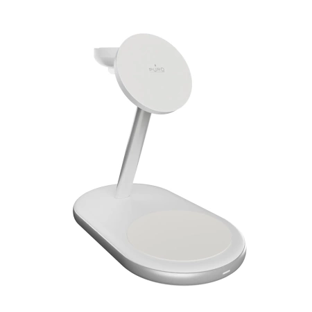 Puro Mag Station Qi2 3-in-1 Wireless Charger Compatible with MagSafe - White