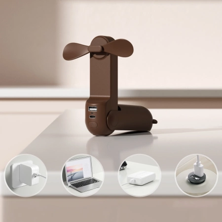 Jisulife Handventilator Life8, tragbarer USB-Ventilator mit Powerbank und Taschenlampe, Braun