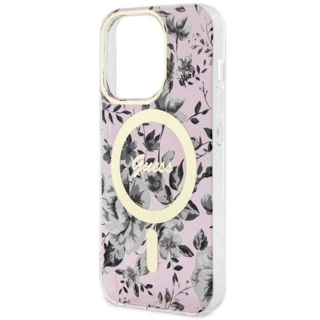 Guess GUHMP14LHCFWSP iPhone 14 Pro 6.1" pink/pink Hardcase Flower MagSafe